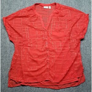 Kim Rogers Blouse Womens XL Red Polyester Solid Split Neck Short Cap Sleeve